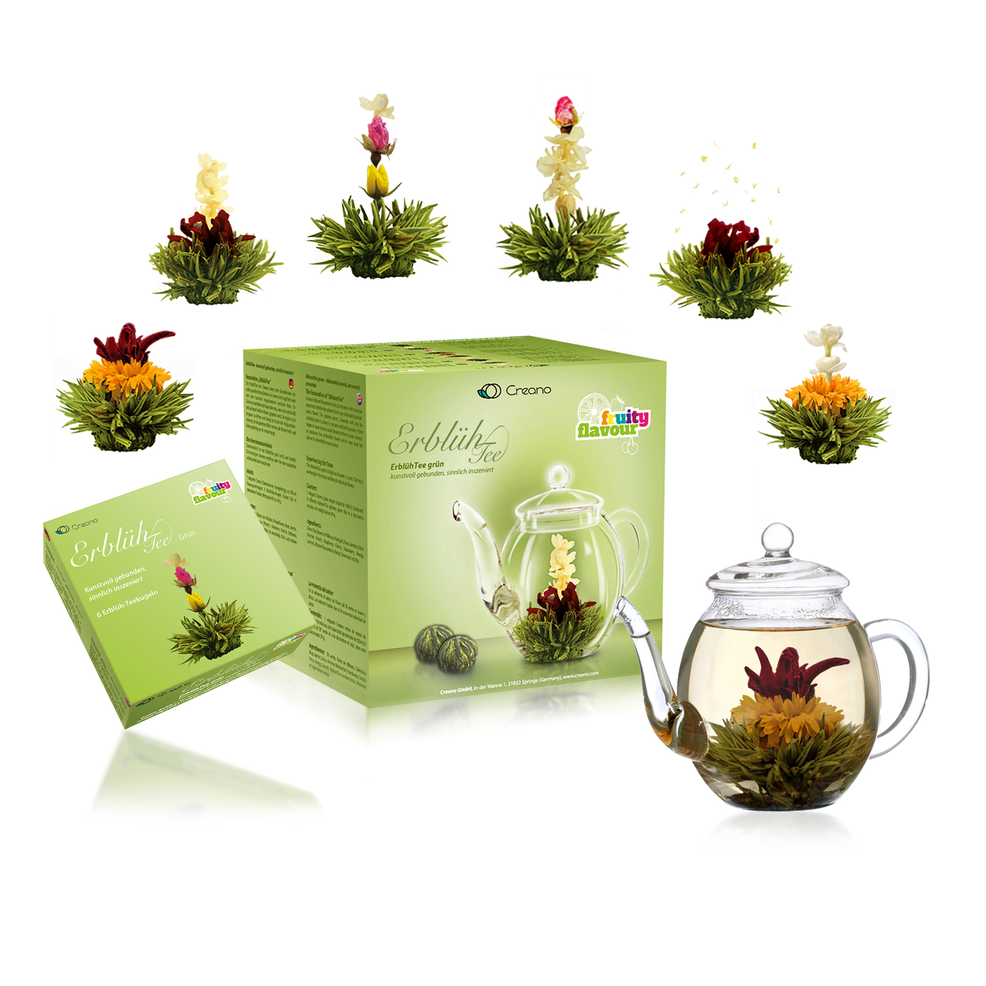 Creano "ErblühTee" Geschenkset Grüner Tee und Glaskanne, 0,5 l